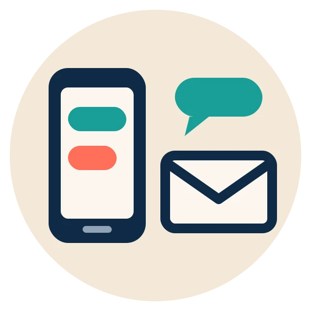 A phone with text bubbles and an email envelope