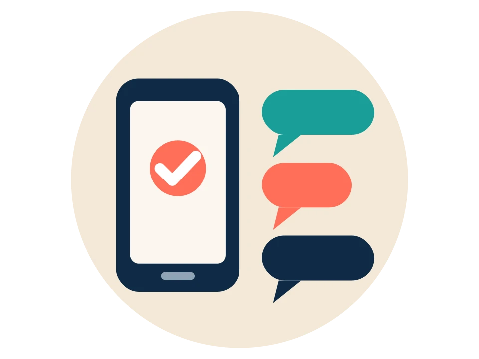A phone with a booking confirmation and reminder messages